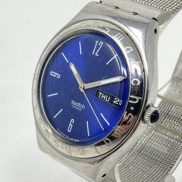 Swatch Irony Watch Men 37mm Day Date Blue Dial Swiss Made Mesh Band New Battery - Picture 4 of 16